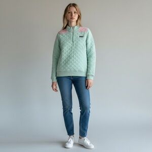 Vineyard Vines Women's Size Small Cotton Blend Mint Green Quilted 1/4 Zip Jacket